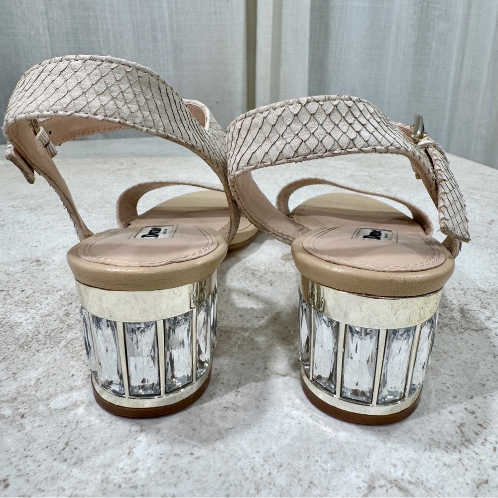 Dune London Crystal Block Nude Heel Leather Sandal Size 9 - Quiet Luxury - Picture 10 of 17